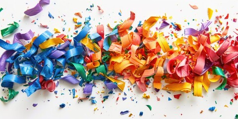 Fototapeta premium A collection of colorful paper scraps arranged on a white background