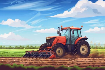 Fototapeta premium Agriculture involves using a tractor to prepare soil for planting and farming Agronomy focuses on agricultural practices Machinery like plows are used in f