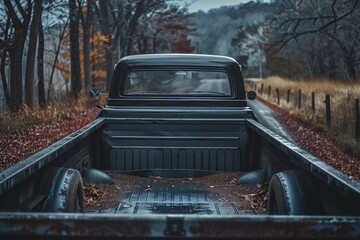 An open truck bed of a black pickup