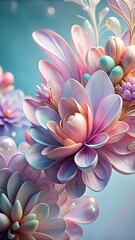 Fototapeta premium Abstract florals in soft peach, lavender, and mint watercolors