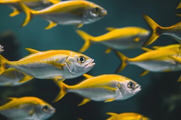 Fototapeta premium Vibrant school of tropical fish swimming in the ocean