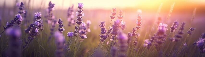 Vibrant lavender field at sunset