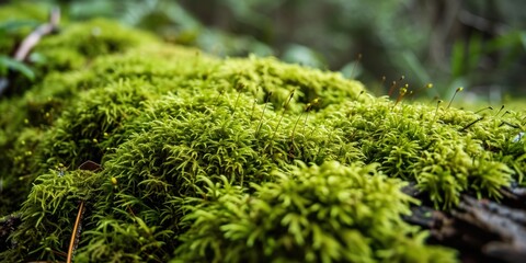 Lush green moss carpet in forest