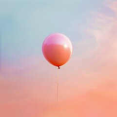 Vibrant pink balloon floating in pastel sky