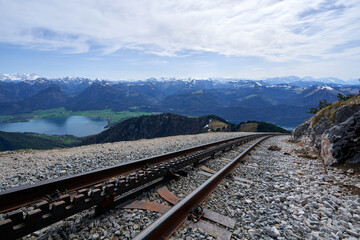 Fototapeta premium Schafbergbahn Cog Railway running from St. Wolfgang up the Schafberg, Austria.