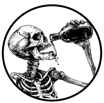 Skeleton drinking a drink out of a bottle illustration 