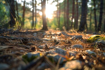 Spring forest floor fir branches