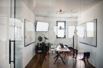 Wide Angle View of Modern Office Board Room - 4K Ultra HD image