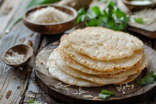 Cassava flatbread on wood with selective focus