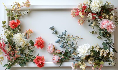 Naklejka premium Spring floral arrangement with blank white frame