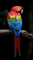 Obraz premium colorful parrot sitting on a branch in the dark