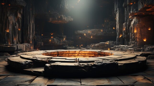 a large stone well in the center of the cave.