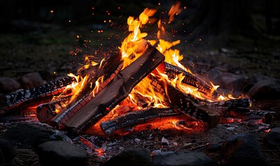 Warm bonfire burning in the night
