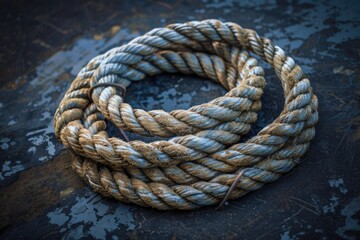 Obraz premium A close-up view of a rope lying on a table, perfect for use in still life or product photography