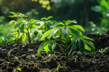 Cassava seeds planted in Indonesian garden