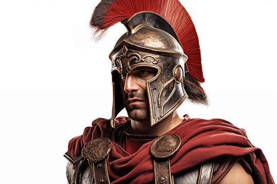 Spartan warrior on a white background. Spartan War. Topics related to ancient Greece and the Spartans. Fights in ancient Greece. Historical reconstitution. Eternal ancient Greece.