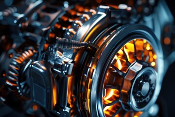 Fototapeta premium A detailed view of a motorcycle's internal components and mechanics
