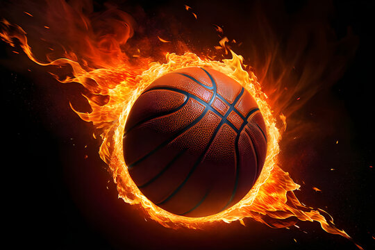 Basketball ball at full speed on fire