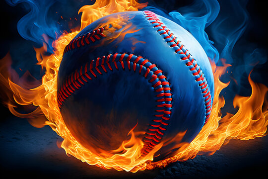 Baseball ball at full speed on fire