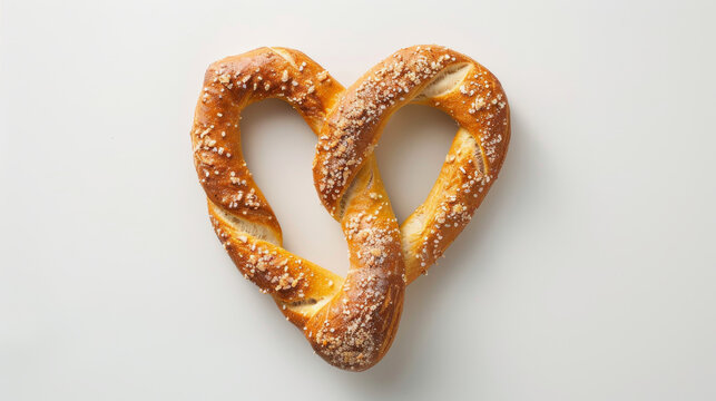 A pretzel in the shape of a heart, with a white background.