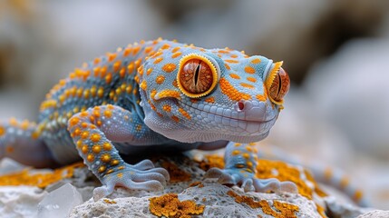 Colorful tokay gecko close-up on rocky surface