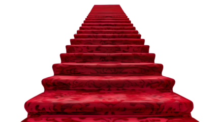 Red carpet and white stairs isolated on white, PNG file