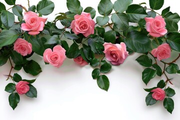 Fototapeta premium A bouquet of fresh pink roses surrounded by lush green leaves, ideal for floral arrangements or decorative purposes