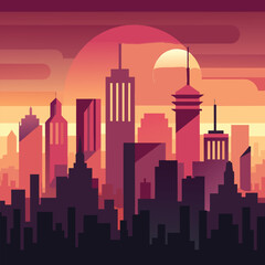 city skyline at sunset