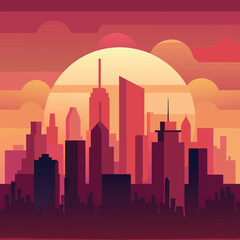 city skyline at sunset