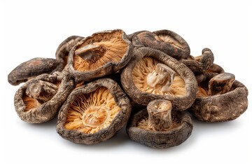 Dried shiitake mushrooms isolated on white background