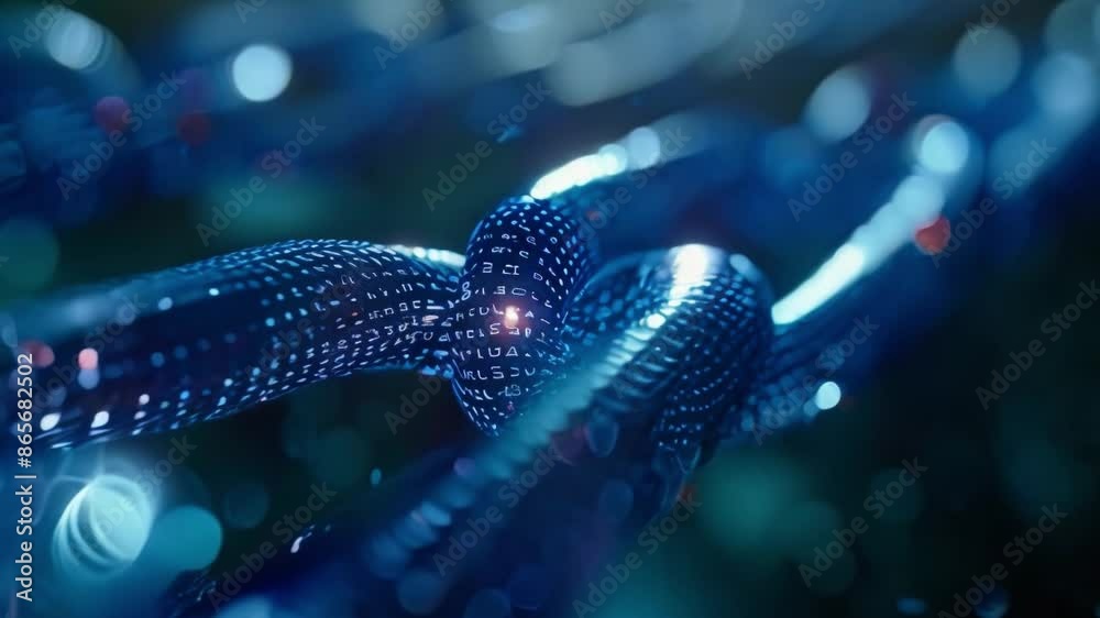 Poster This Close up of digital chain links with binary code. Funding concept