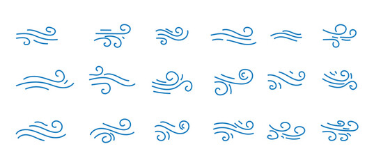 wind icon. wind icon set in blue design vector line art illustration in white background