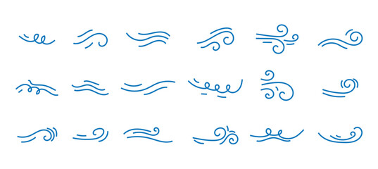 wind icon. wind icon set in blue design vector line art illustration in white background