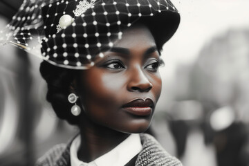 Vintage Portrait of Elegant Woman with Veil Hat