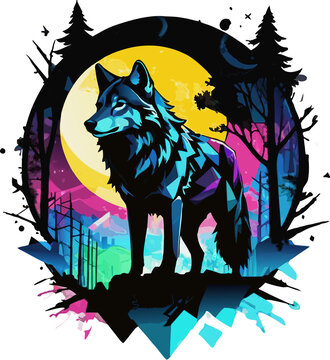 Colorful Wolf Art Generative Ai