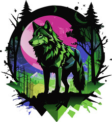 Fototapeta premium Colorful Wolf Vector Art Generative Ai