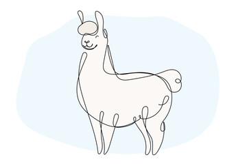 Doodle Llama Portrait Line Art Drawing. Funny Cute Llama Lama Continuous Line Portrait Isolated on White Background. One Line Editable vector Llama Animal Vector Symbol Icon