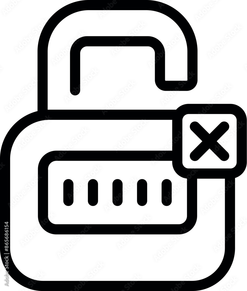 Poster simple icon of a locked password showing an error message with a cross mark