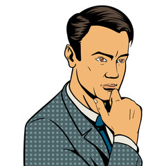 Man thinking hard pop art style PNG illustration. Comic book illustration
