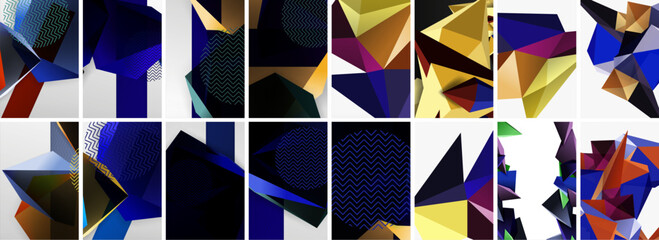 Set of low poly triangles poster geometric backgrounds. Vector Illustration For Wallpaper, Banner, Background, Card, Book Illustration, landing page