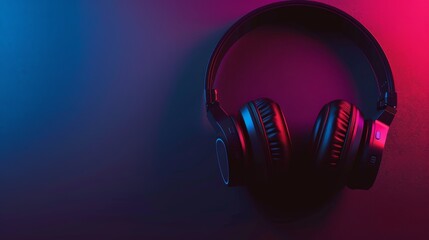 Gaming headphones on red and blue background