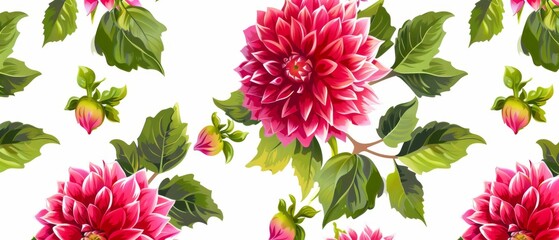 Colorful Pattern Flowers. Vector Pattern of Dahlia Flowers. Home Plant Flowers Reference 