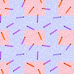 Cartoon pencil seamless school pattern for wrapping paper and fabrics and linens