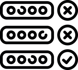 Loading bar icon set is showing progress and result with checkmark and cross icons
