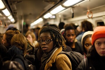 A crowded train with passengers awaiting disembarkation.