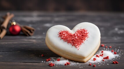 heart shaped Christmas cookies on a wooden table