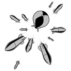 Bombs falling from sky pop art style PNG illustration. Comic book imitation