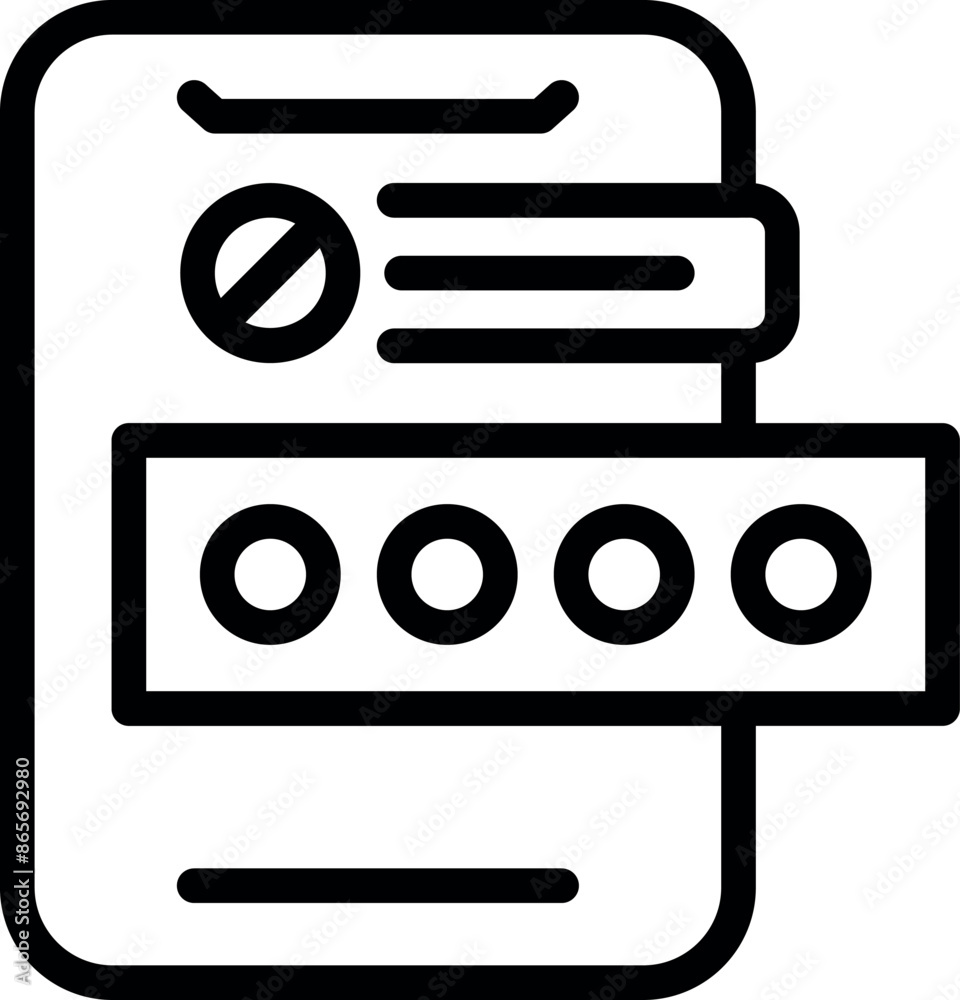 Poster line icon of a smartphone displaying a wrong password error message