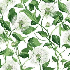 Fototapeta premium Colorful Pattern Flowers. Vector Pattern of Dandelion Flowers. Wild Flowers Reference 