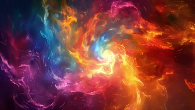 Whirling vibrant smoke rings engulfing the screen in a plethora of colors